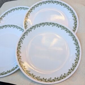 VTG 1970s SET (4) CORELLE 10" DINNER PLATES GREEN CRAZY DAISY NICE CONDITION